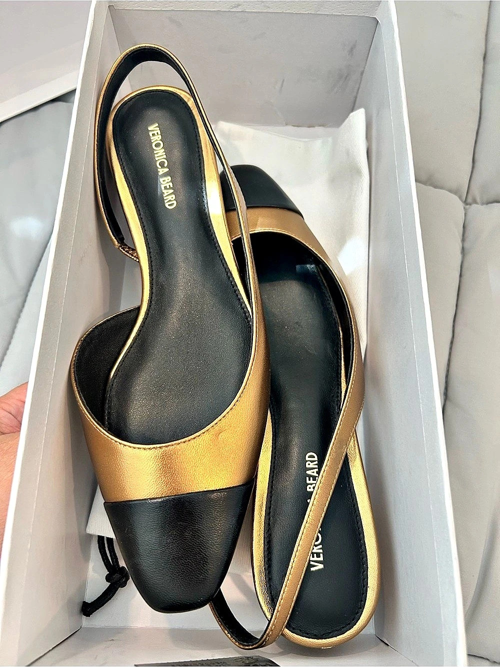 Veronica Beard Cecile Sling Color Block Heels Gold & Black US 6.5 M